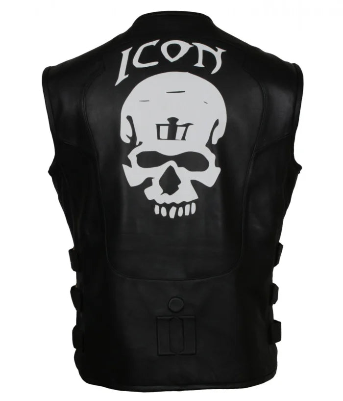 vIcon Black Skull Biker Leather Vest