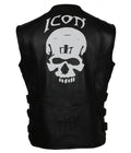 vIcon Black Skull Biker Leather Vest – Genuine Leather Motorcycle Vest