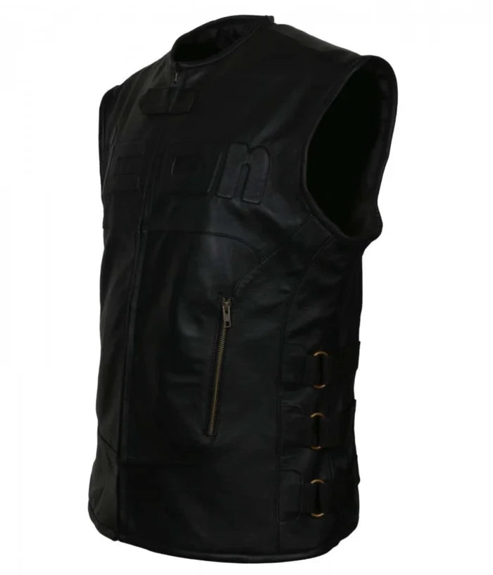 vIcon Black Skull Biker Leather Vest