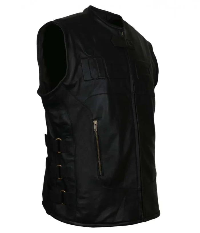 vIcon Black Skull Biker Leather Vest