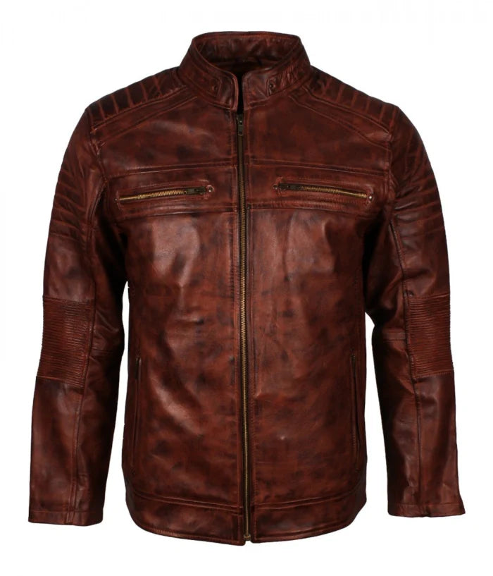 Premium Brown Vintage Café Racer Leather Jacket