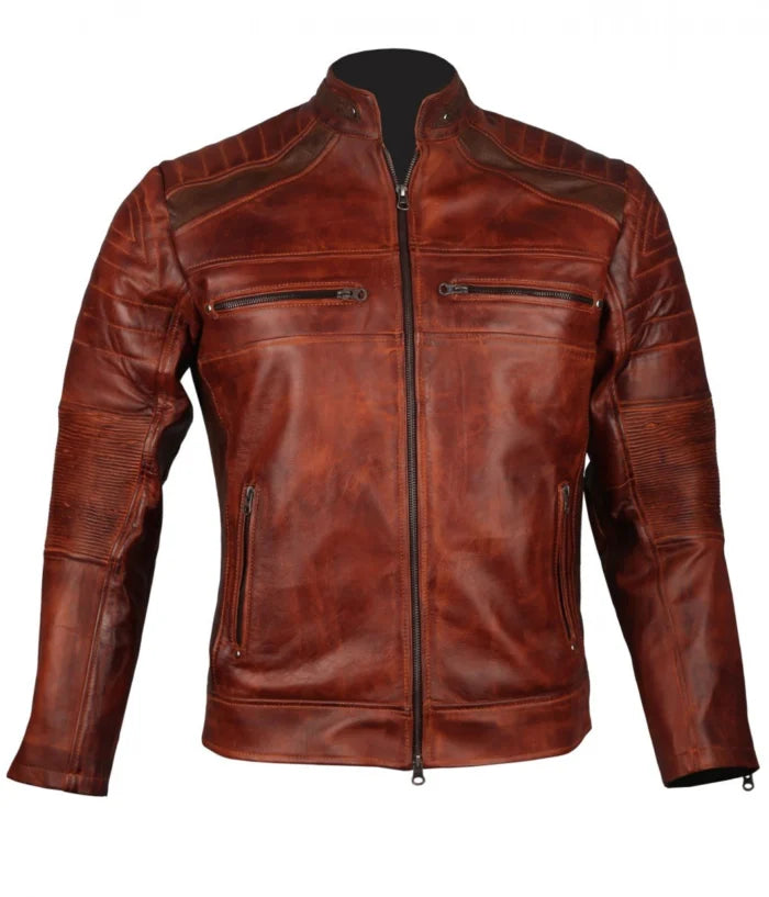 Men’s Vintage Brown Cafe Racer Leather Biker Jacket