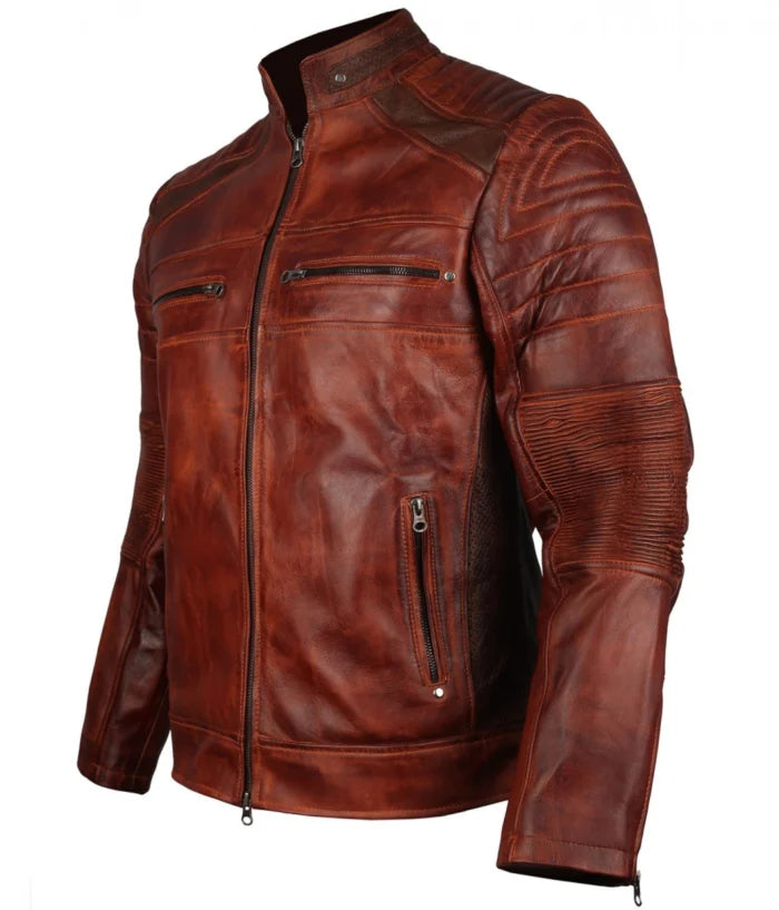 Men’s Vintage Brown Cafe Racer Leather Biker Jacket