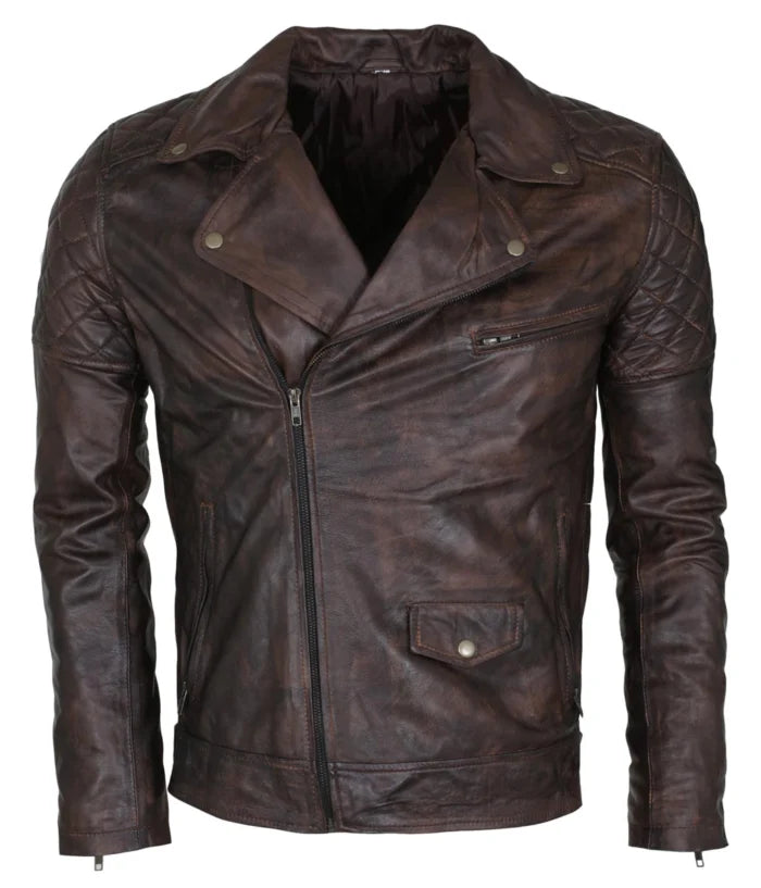 Men’s Vintage Dark Brown Waxed Italian Style Leather Jacket