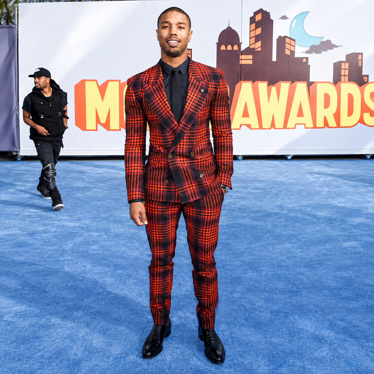 Hollywood Jackets Michael B. Jordan 2015 MTV Movie Awards Red Plaid Suit Men’s