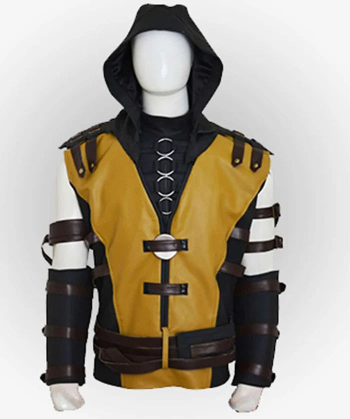 Hollywood Jackets Mortal Kombat X Scorpion Leather Jacket with Hood