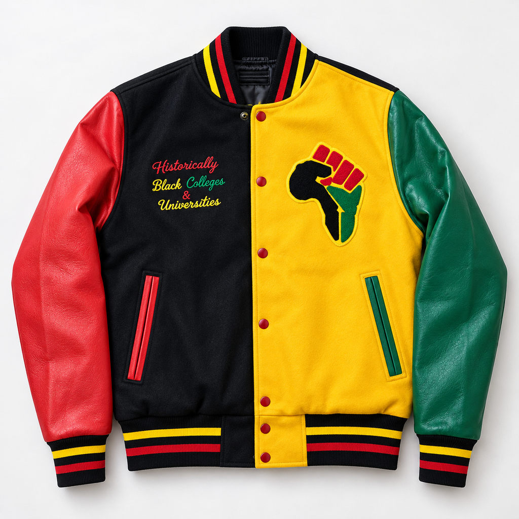 Men’s HBCU Pride Varsity Jacket – Red, Green & Gold | Hollywood Jackets