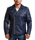 Navy Brando Biker Blue Leather Jacket