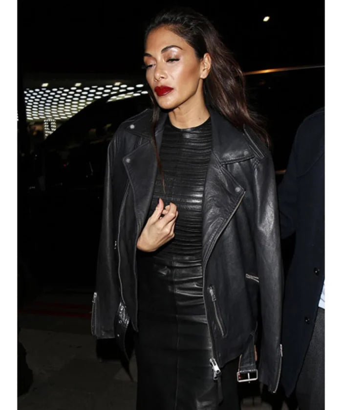 Hollywood Jackets Nicole Scherzinger Inspired Belted Biker Leather Jacket
