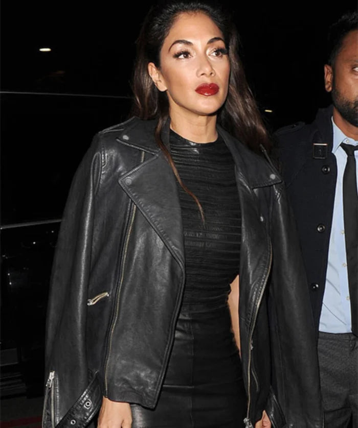 Hollywood Jackets Nicole Scherzinger Inspired Belted Biker Leather Jacket