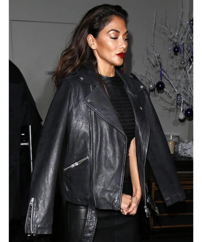 Hollywood Jackets Nicole Scherzinger Inspired Belted Biker Leather Jacket