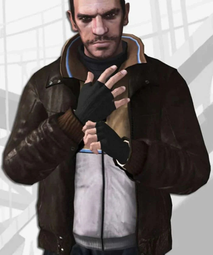 Hollywood Jackets GTA IV Niko Bellic Classic Brown Leather Jacket