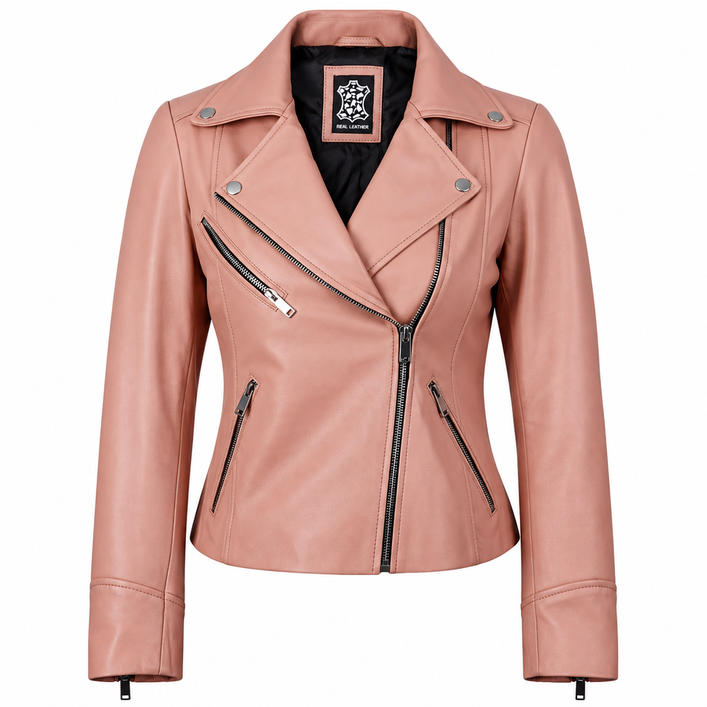 Ninfa Women’s Pink Biker Leather Jacket