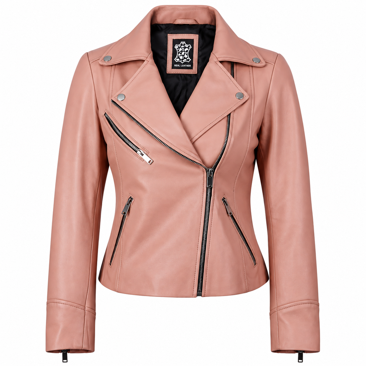 Ninfa Women’s Pink Biker Leather Jacket