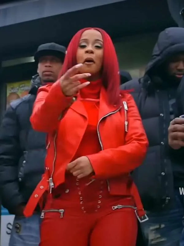 Hollywood Jackets Red Barz 2017 Cardi B Biker Red Leather Jacket