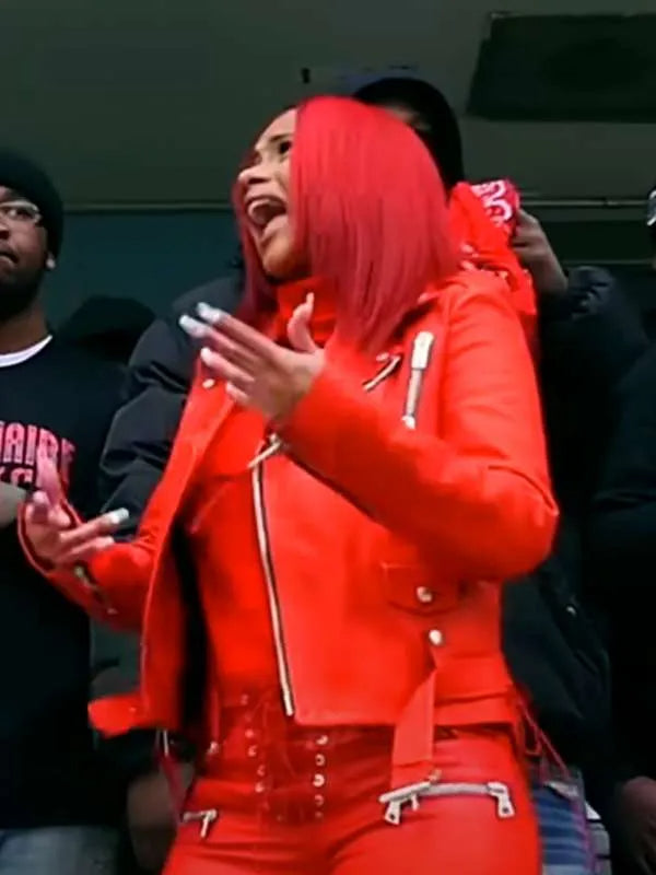 Hollywood Jackets Red Barz 2017 Cardi B Biker Red Leather Jacket