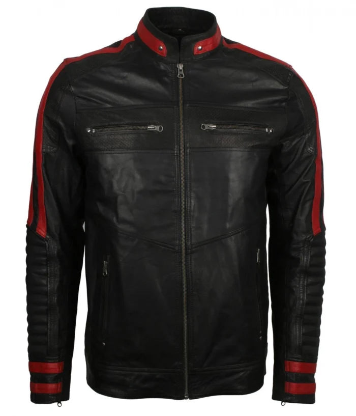 Red and Black Cafe Racer Leather Jacket