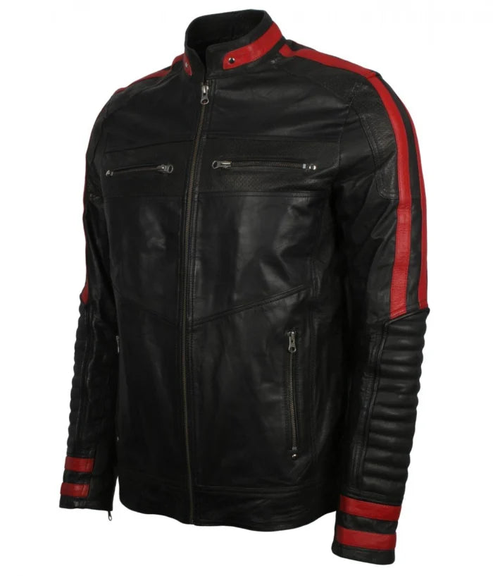 Red and Black Cafe Racer Leather Jacket