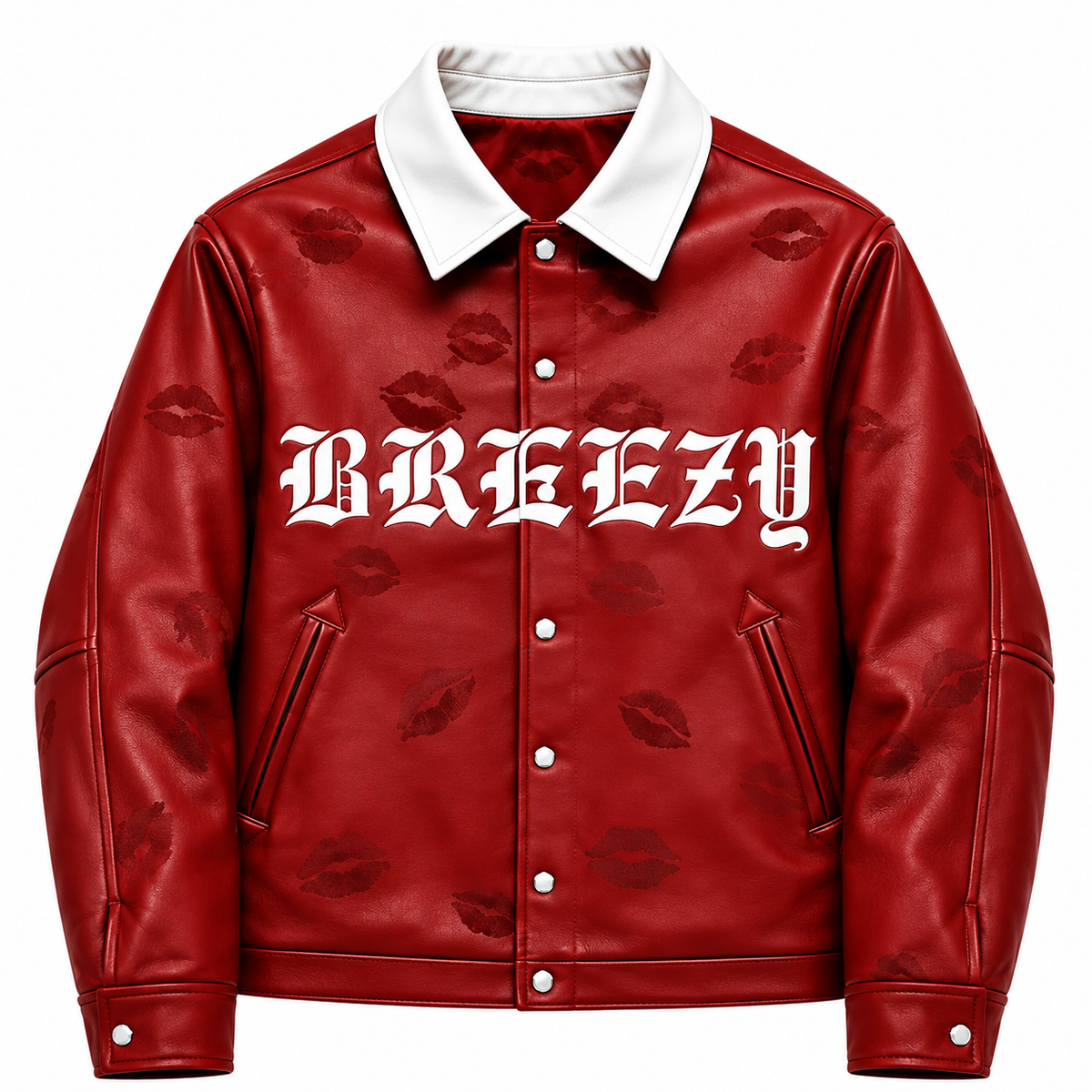 Hollywood Jackets Men’s Red Lip Print Leather Shirt Jacket