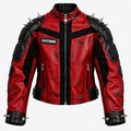 Hollywood Jackets Men’s Red and Black Spiked Punk Leather Motorcycle Jacket