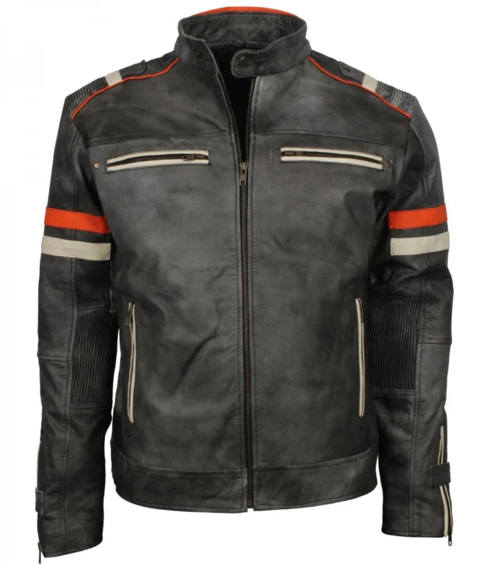 Retro Grey Tough Motorcycle Vintage Leather Jacket