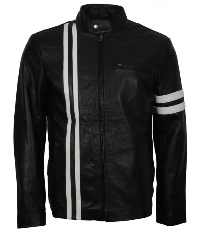 Men’s Retro Driver Style Black Genuine Leather Biker Jacket