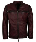 Men’s Retro Maroon Genuine Leather Biker Jacket