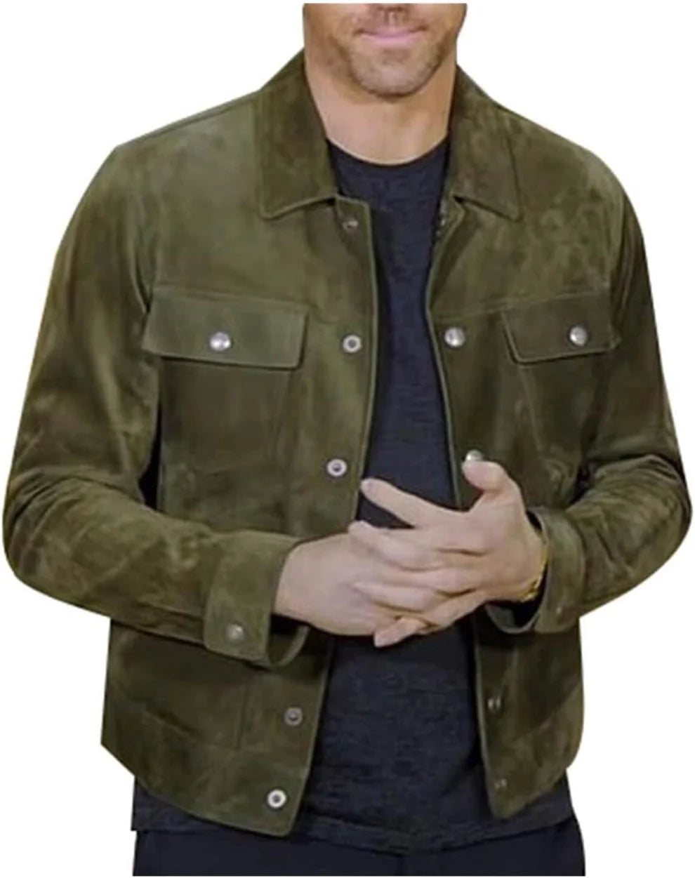 Hollywood Jacket Ryan Reynolds Red Notice Green Suede Jacket