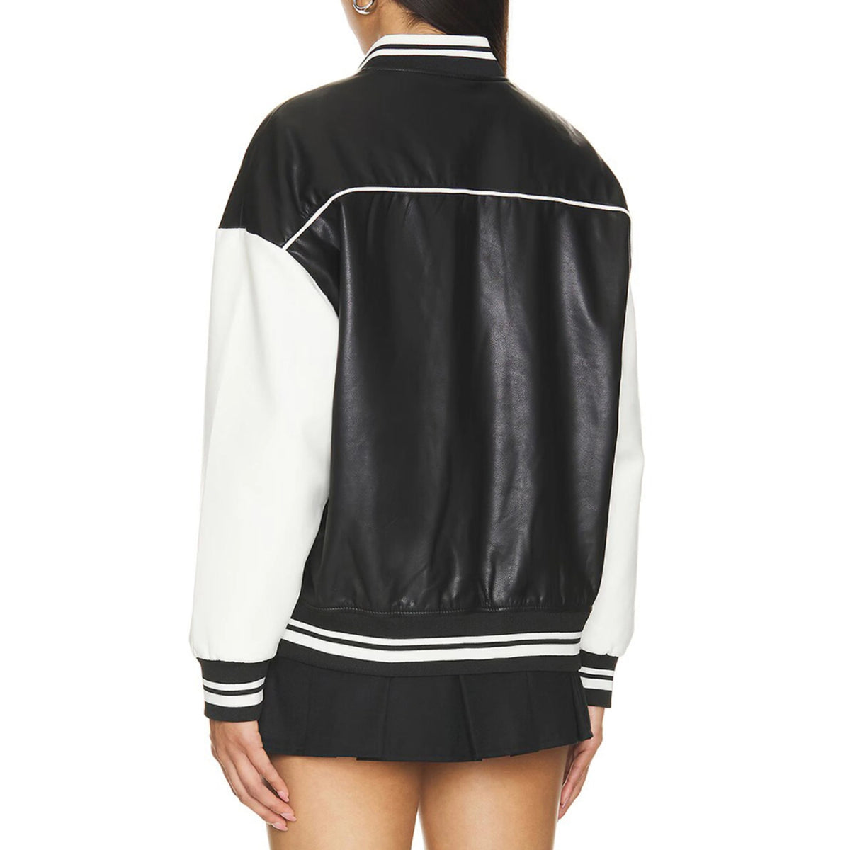Hollywood Jackets Women’s Black & White Varsity Bomber Leather Jacket