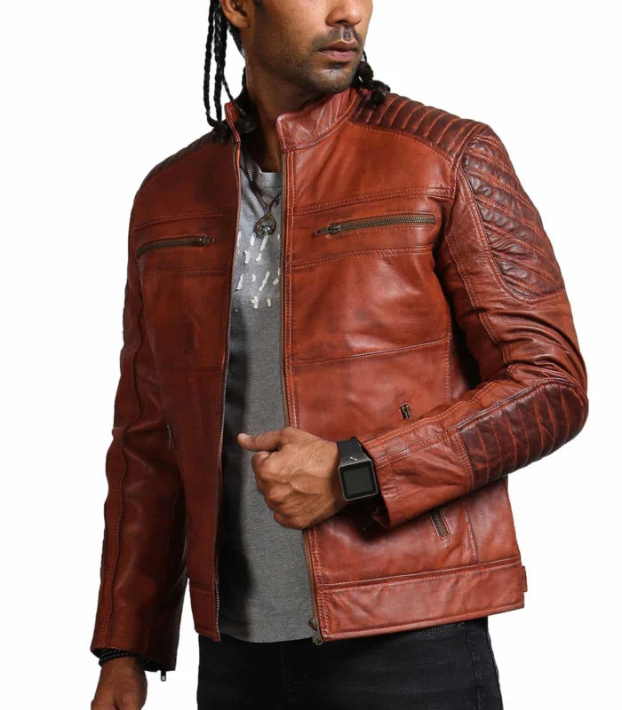 SCARECROW Men Brown Vintage Leather Jacket