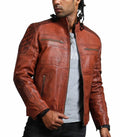 SCARECROW Men Brown Vintage Leather Jacket