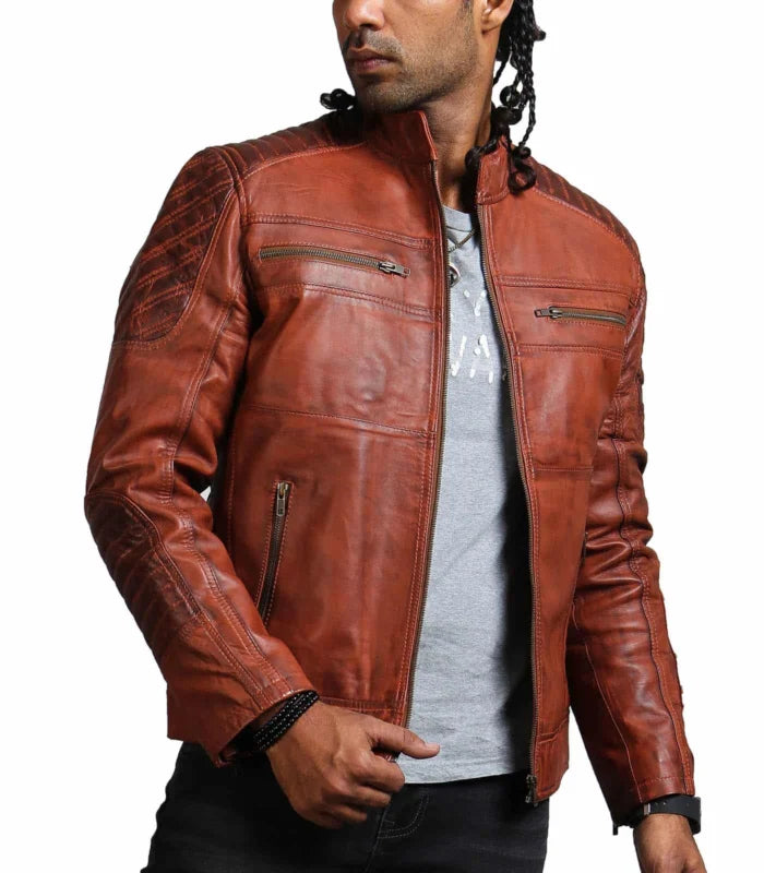 SCARECROW Men Brown Vintage Leather Jacket