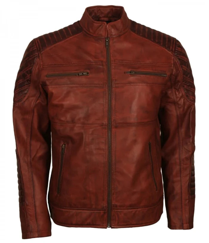 SCARECROW Men Brown Vintage Leather Jacket