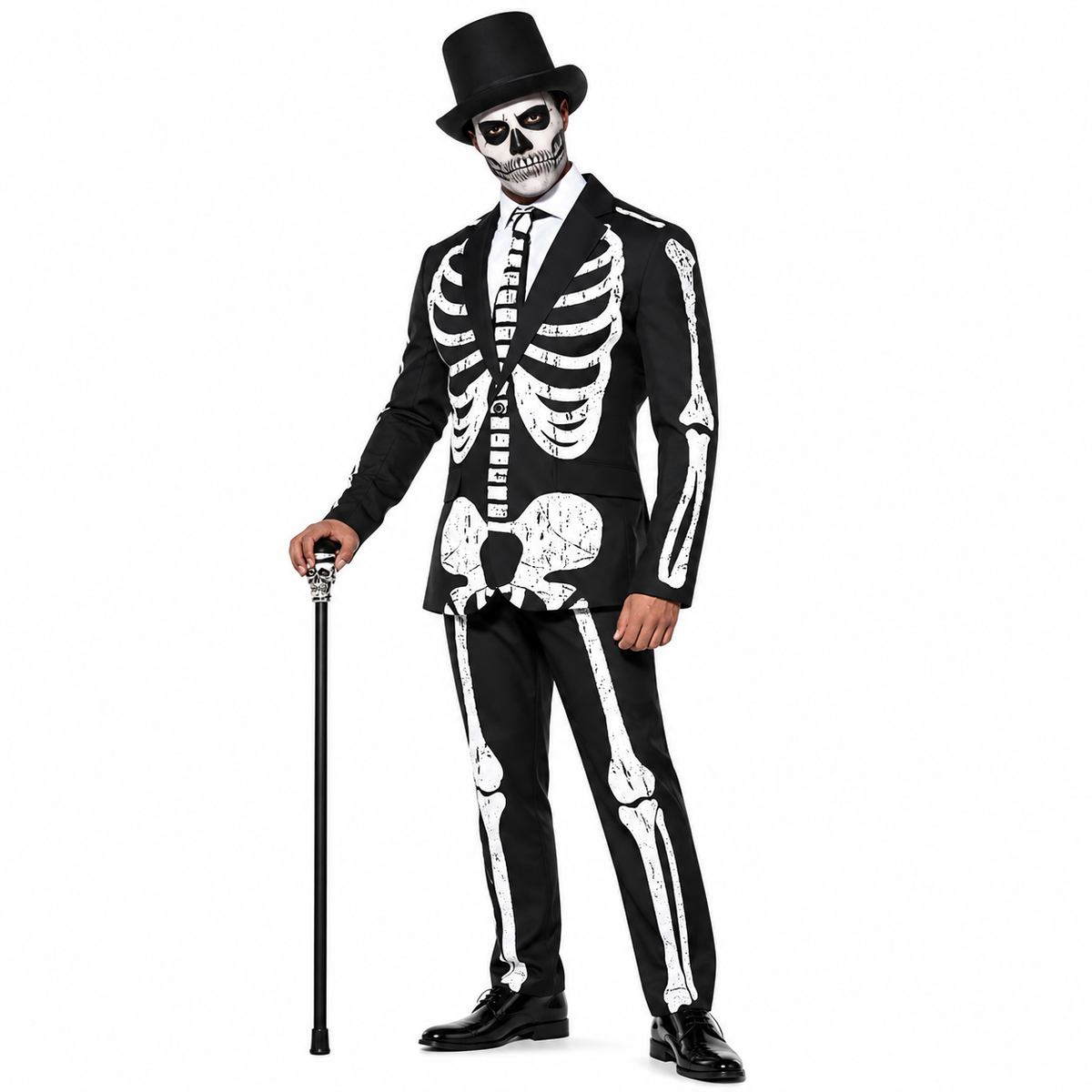 Halloween Black Skeleton Suit – Men’s Skeleton Print Blazer with Pants