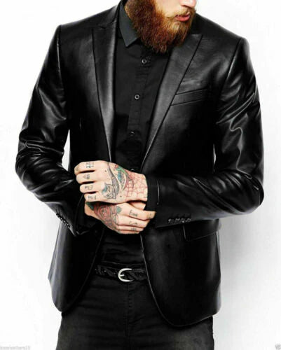 Slim Fit Leather Blazer