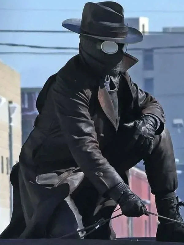 Spider Noir Leather Coat – Men’s Premium Black Trench Style Coat