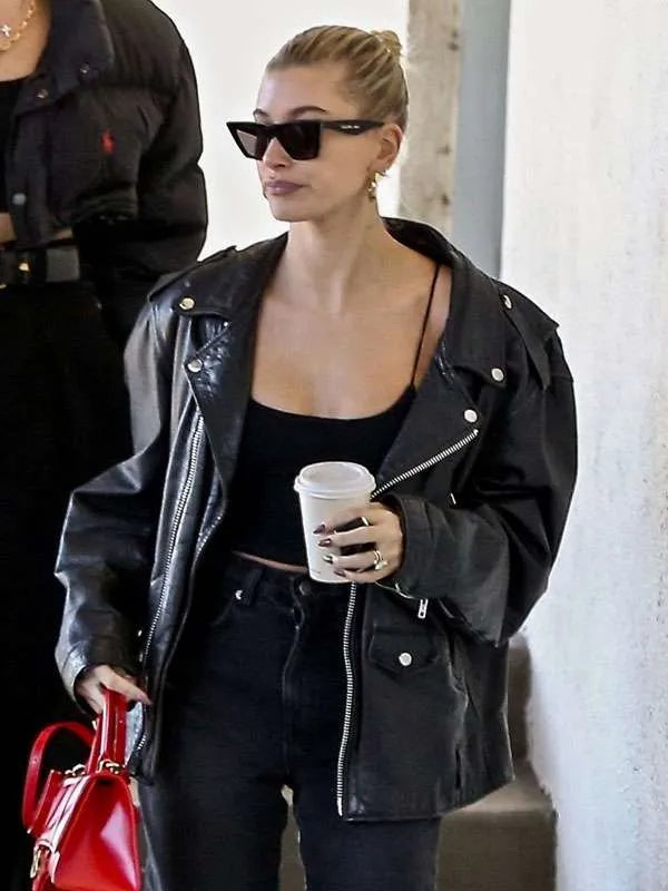 Hollywood Jacket Hailey Bieber Oversized Biker Leather Jacket