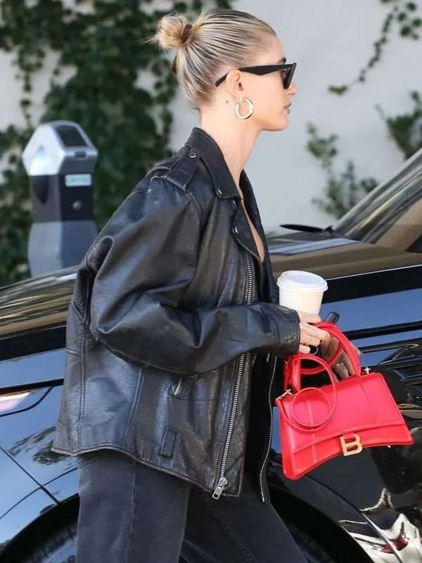 Hollywood Jacket Hailey Bieber Oversized Biker Leather Jacket