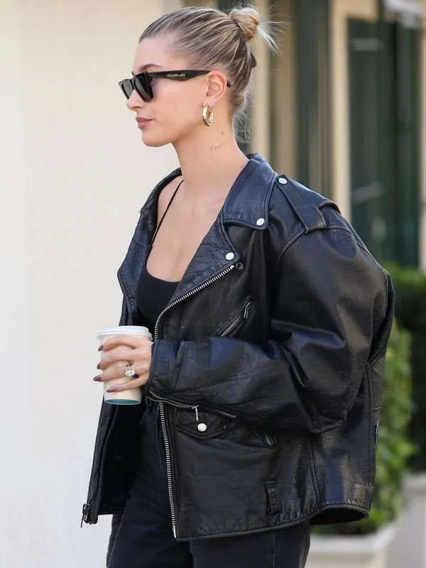 Hollywood Jacket Hailey Bieber Oversized Biker Leather Jacket