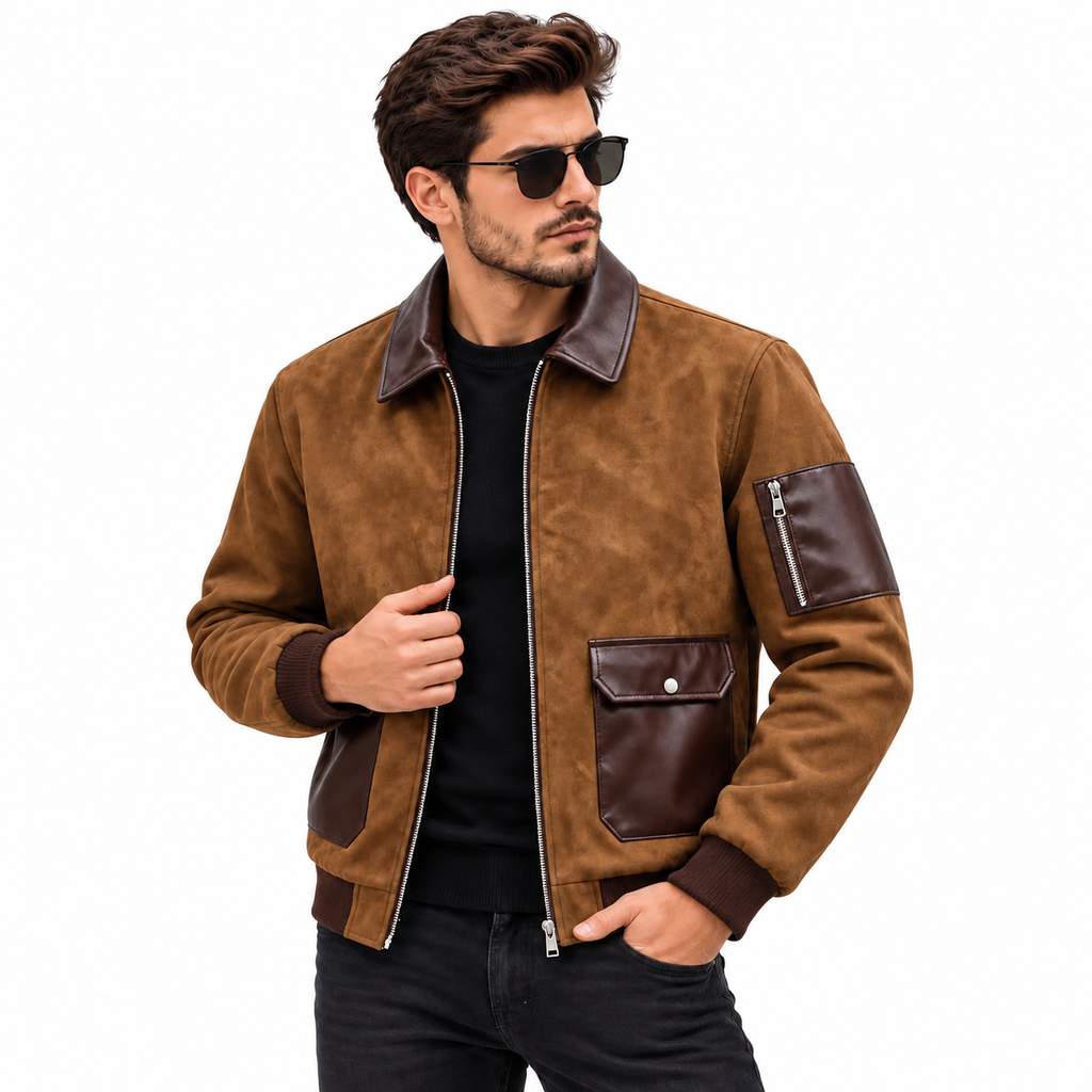 Men's Brown Genuine Suede Bomber Jacket