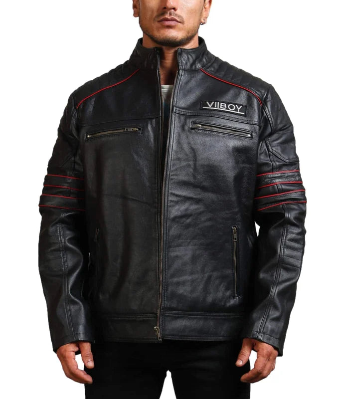 Sword Black Cowhide Leather Jacket