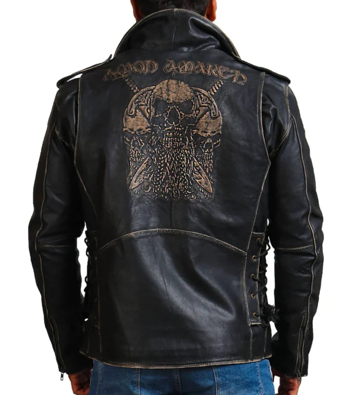 Men’s Vintage Brando Style Distressed Black Leather Jacket