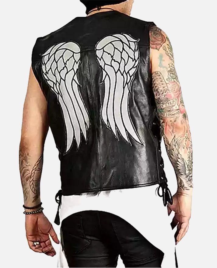 Hollywood Jackets Daryl Dixon Black Motorcycle Angel Leather Vest