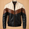 Men's Retro Colorblock Leather Jacket