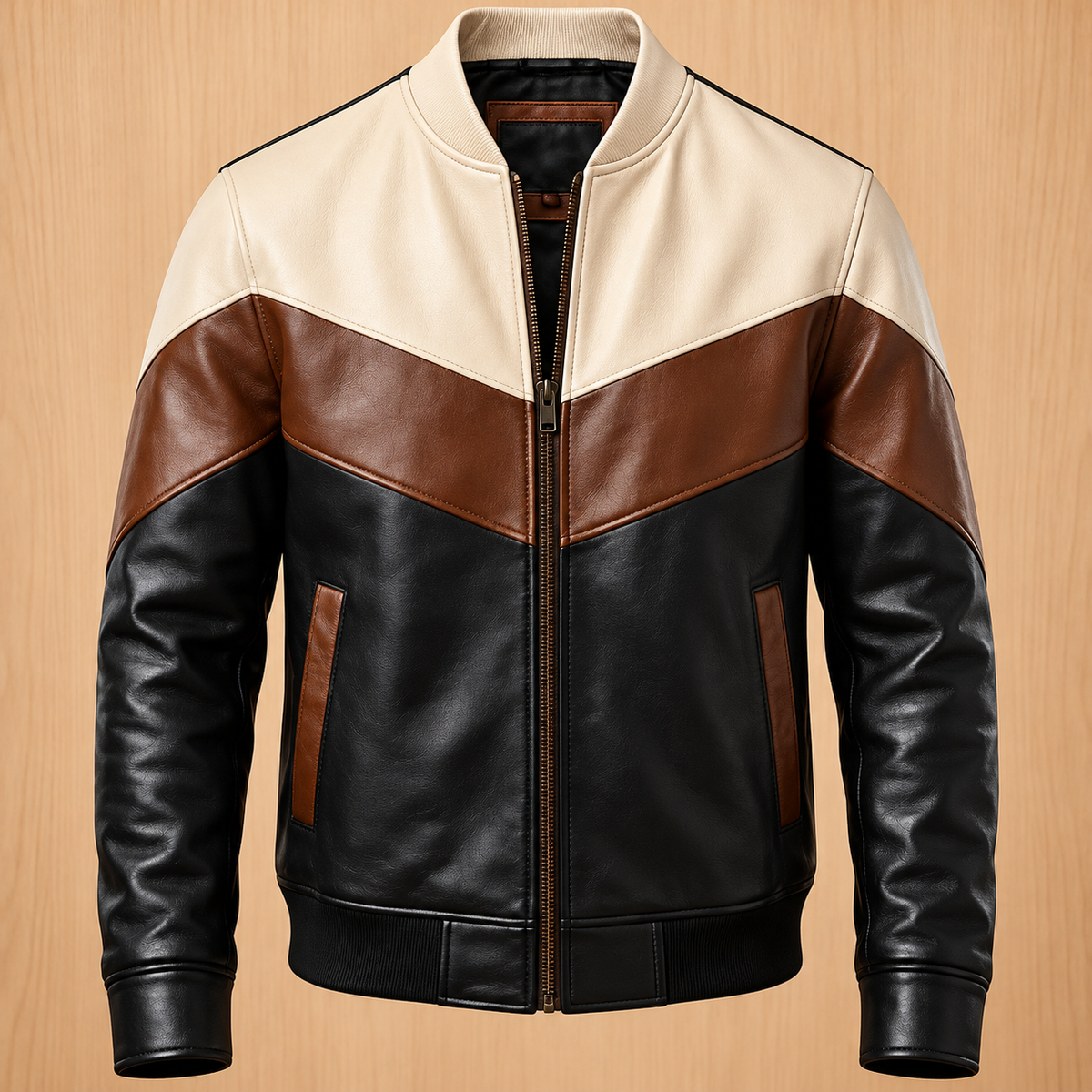 Men's Retro Colorblock Leather Jacket