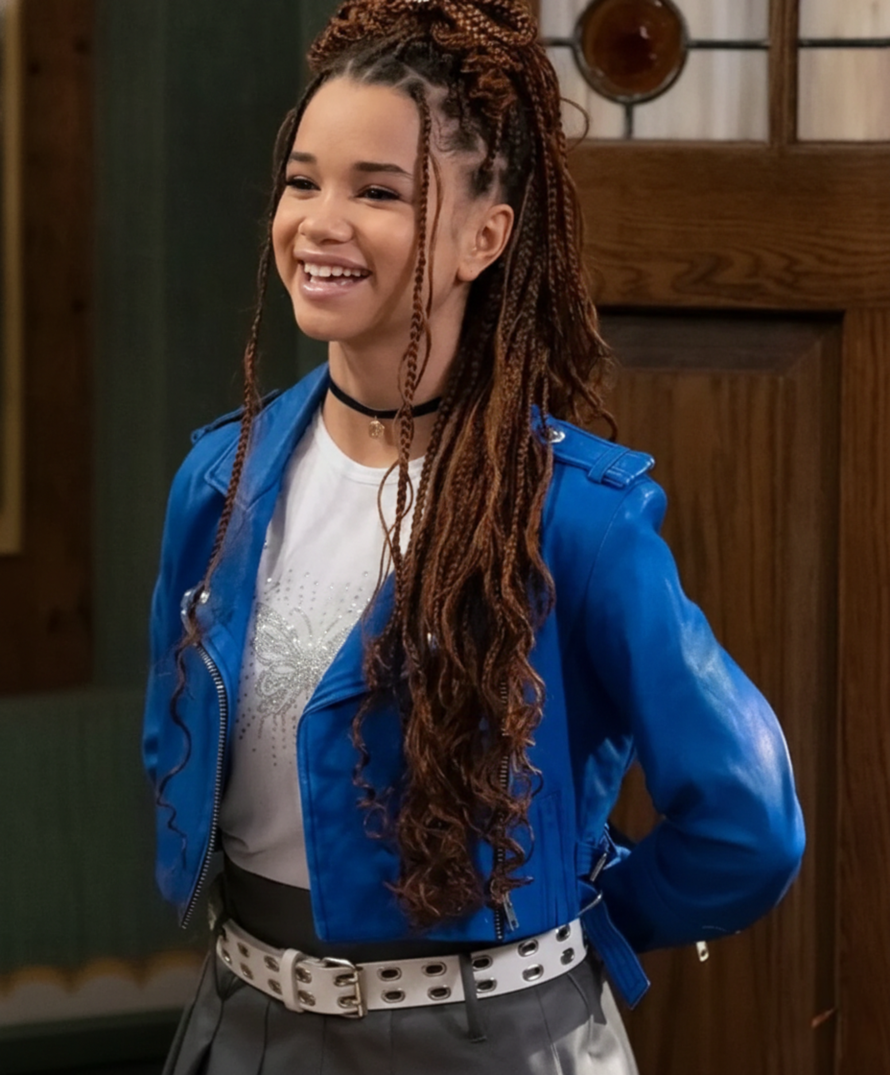 Hollywood Jackets Billie Blue Leather Jacket Inspired by Wizards Beyond Waverly Place