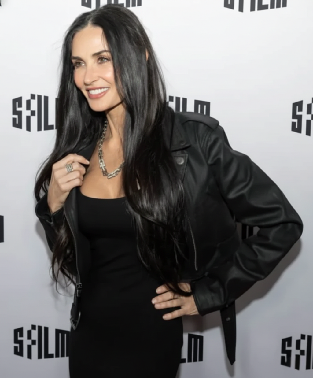 Hollywood Jackets Demi Moore Inspired Moto Black Biker Leather Jacket