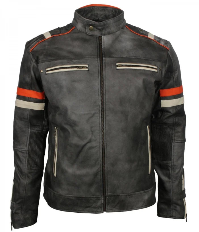 Retro Grey Tough Motorcycle Vintage Leather Jacket