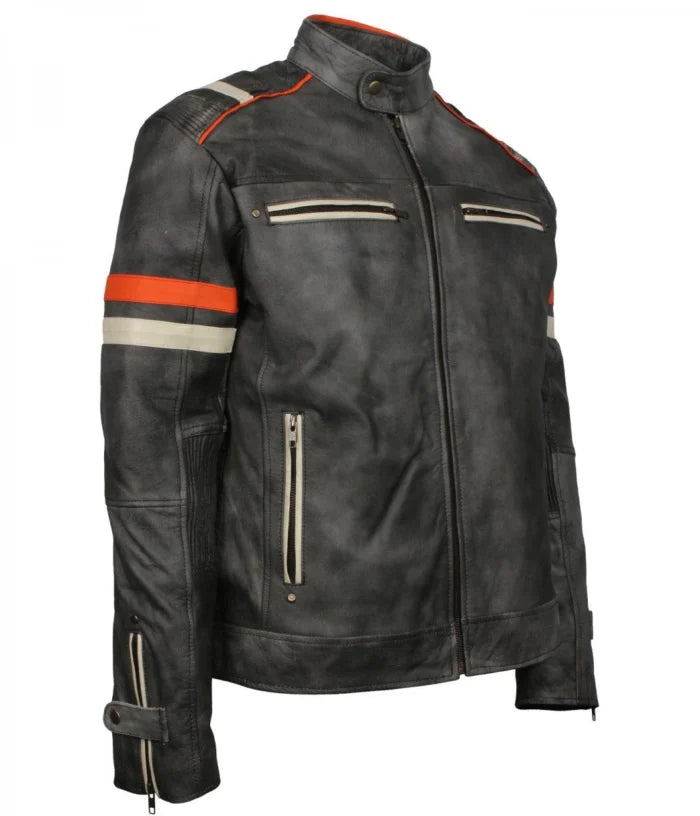 Retro Grey Tough Motorcycle Vintage Leather Jacket