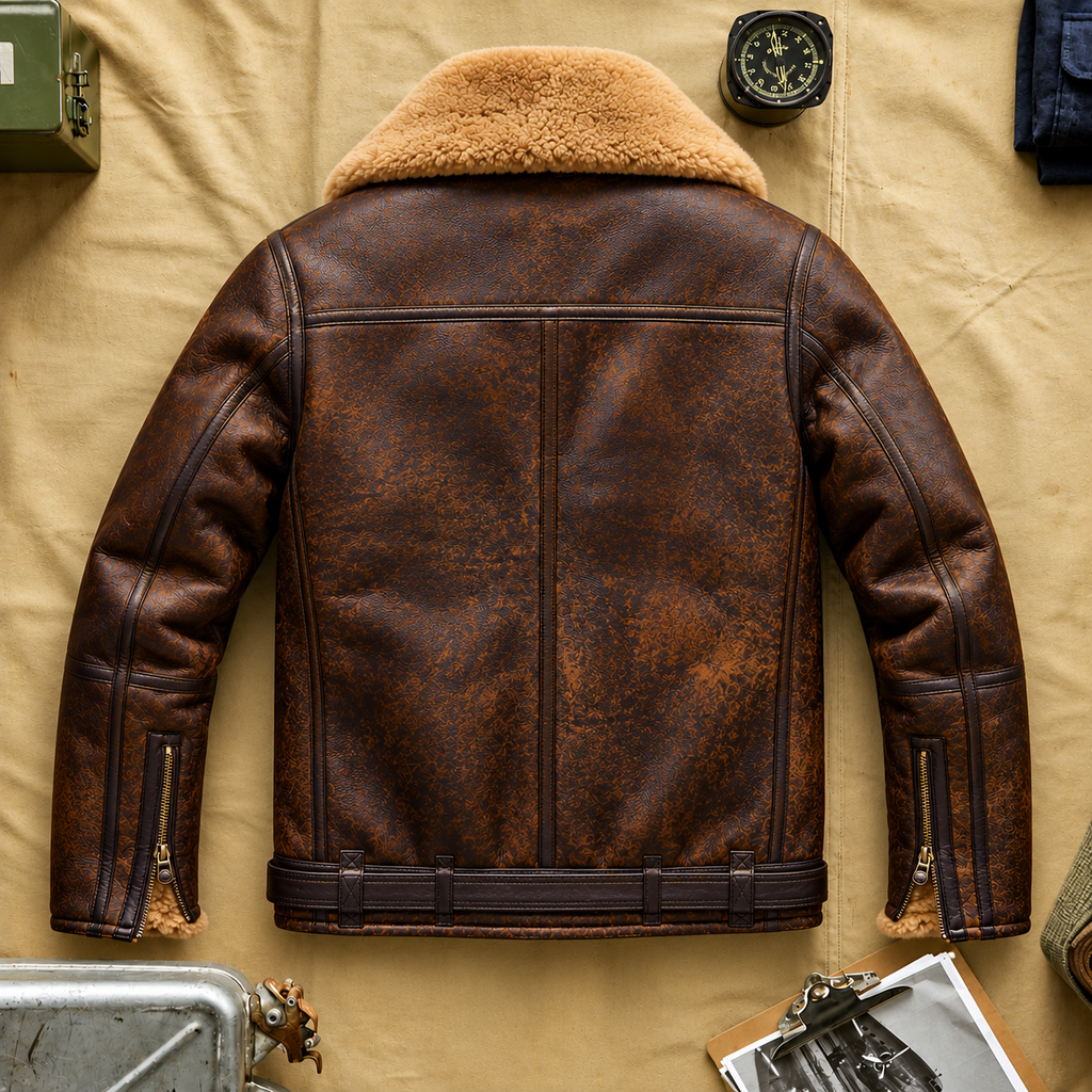 Men’s Distressed Brown Leather Shearling Aviator Jacket | Hollywood Jackets